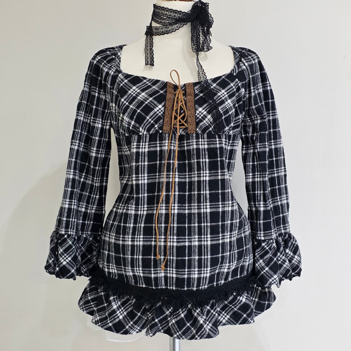 블랙로리타 체크 캉캉 블라우스 상품이미지1
