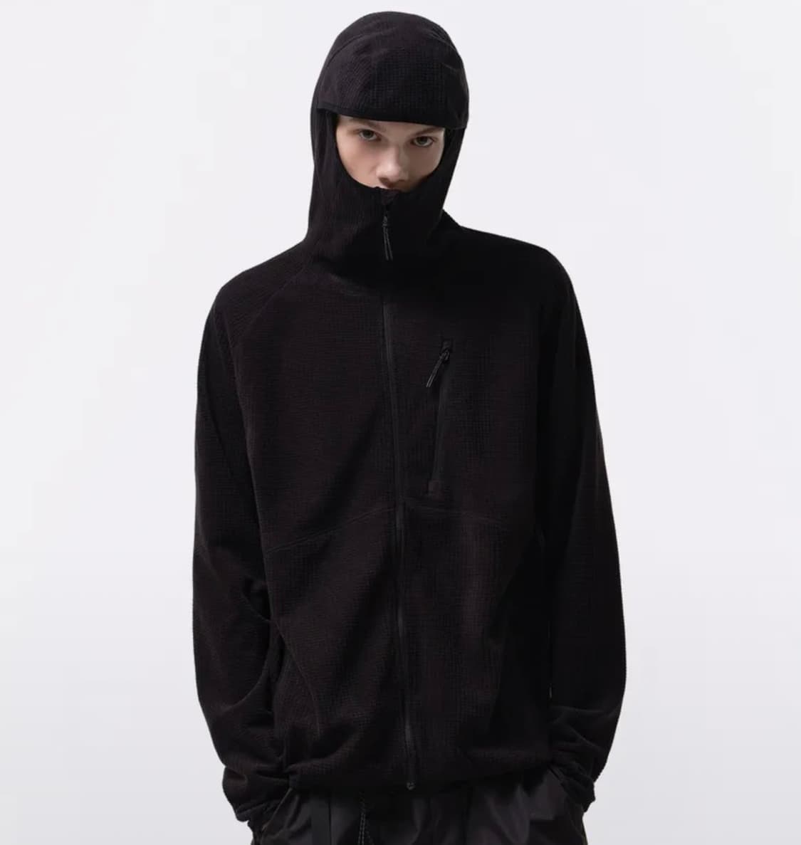 시티 레저 그리드 폴라 플리스 바라클라바 후디드 집업 [블랙] 상품이미지1