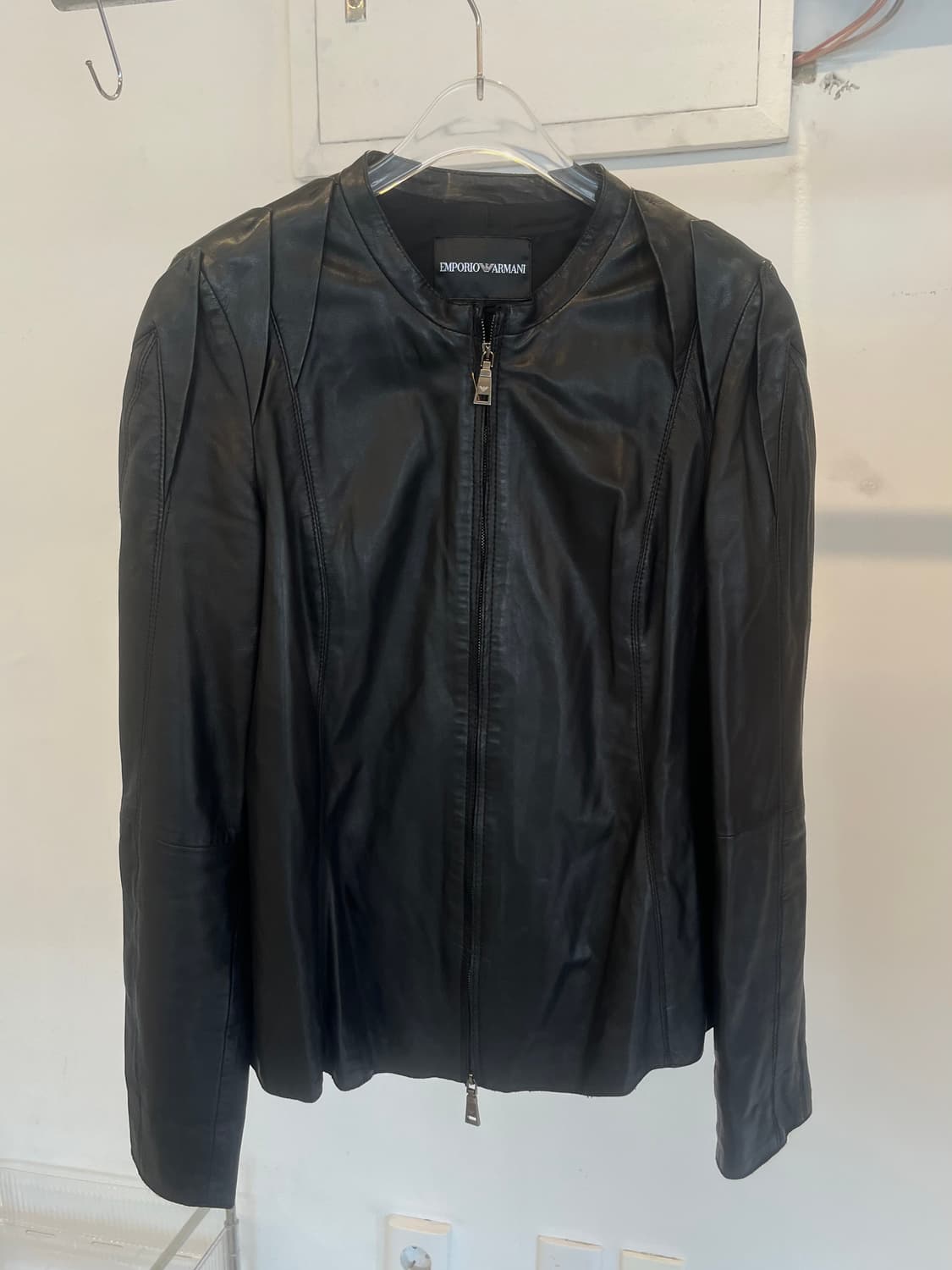 Emporio Armani Round Neck Leather Jacket 상품이미지1