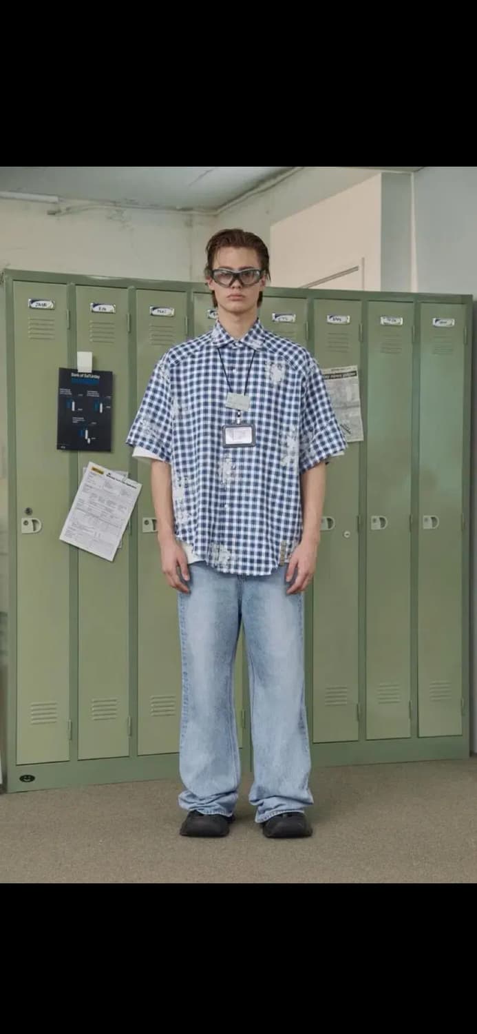 [M] STU 디스트로이드 페인팅 블루 체크 셔츠 상품이미지1