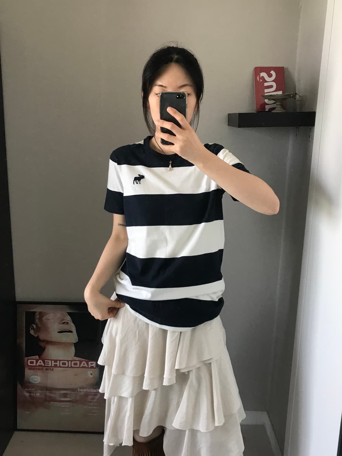 아베크롬비 산양 로고 단가라 반팔티 상품이미지1