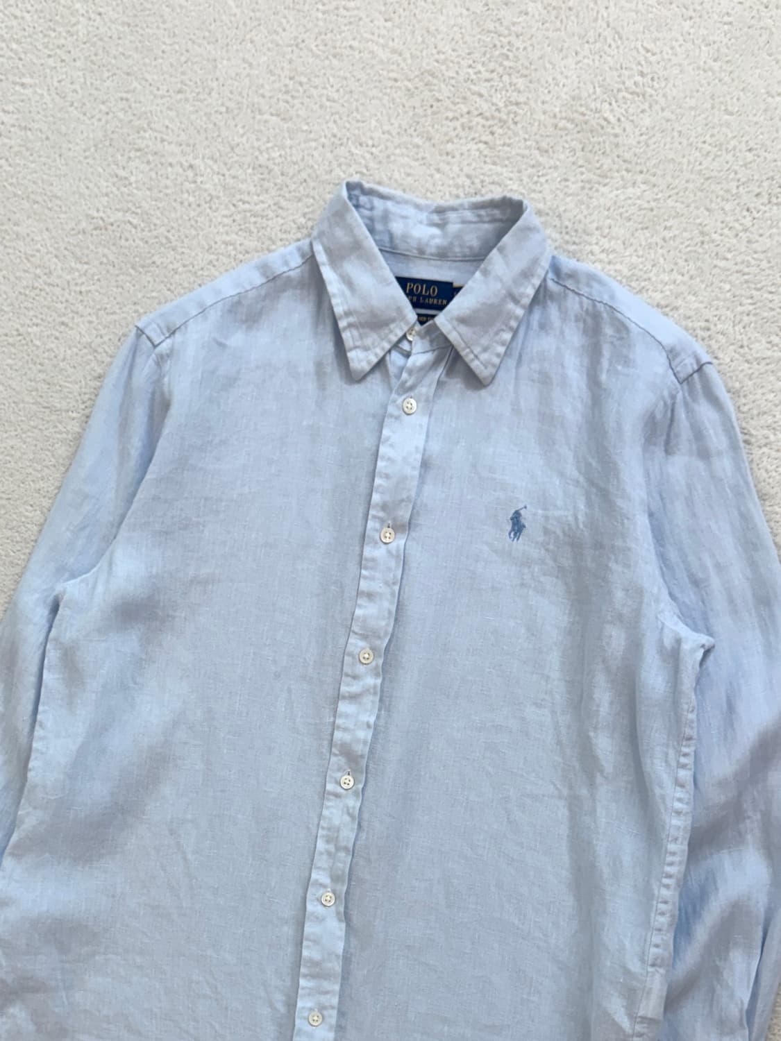 QR 폴로 파스텔블루 린넨 셔츠 상품이미지1