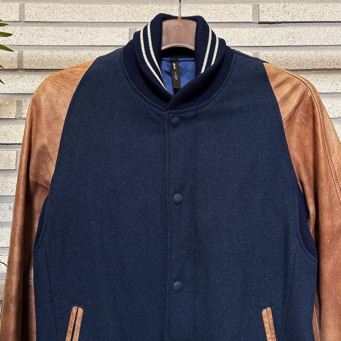 JPN VINTAGE 쉽스킨 레더 바시티 집업자켓 투웨이 디테일 네이비 상품이미지4