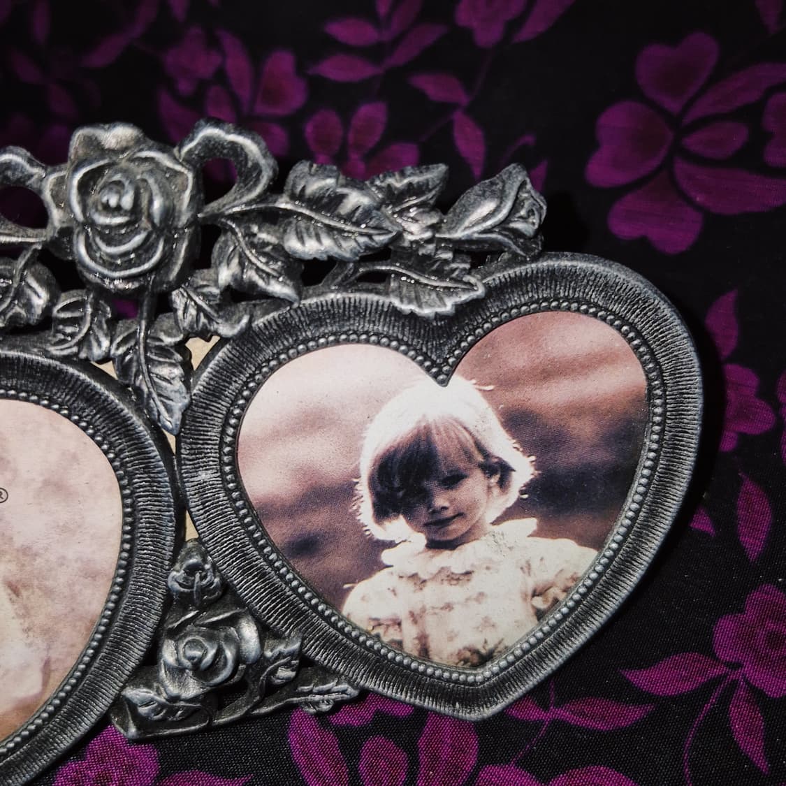 80s 미국 러스 하트&로즈 2구 주석 액자 상품이미지7