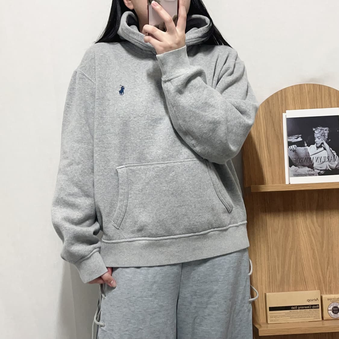 [정품] 폴로 그레이 / 네이비포니 기모 후드티 [ L ] 상품이미지2