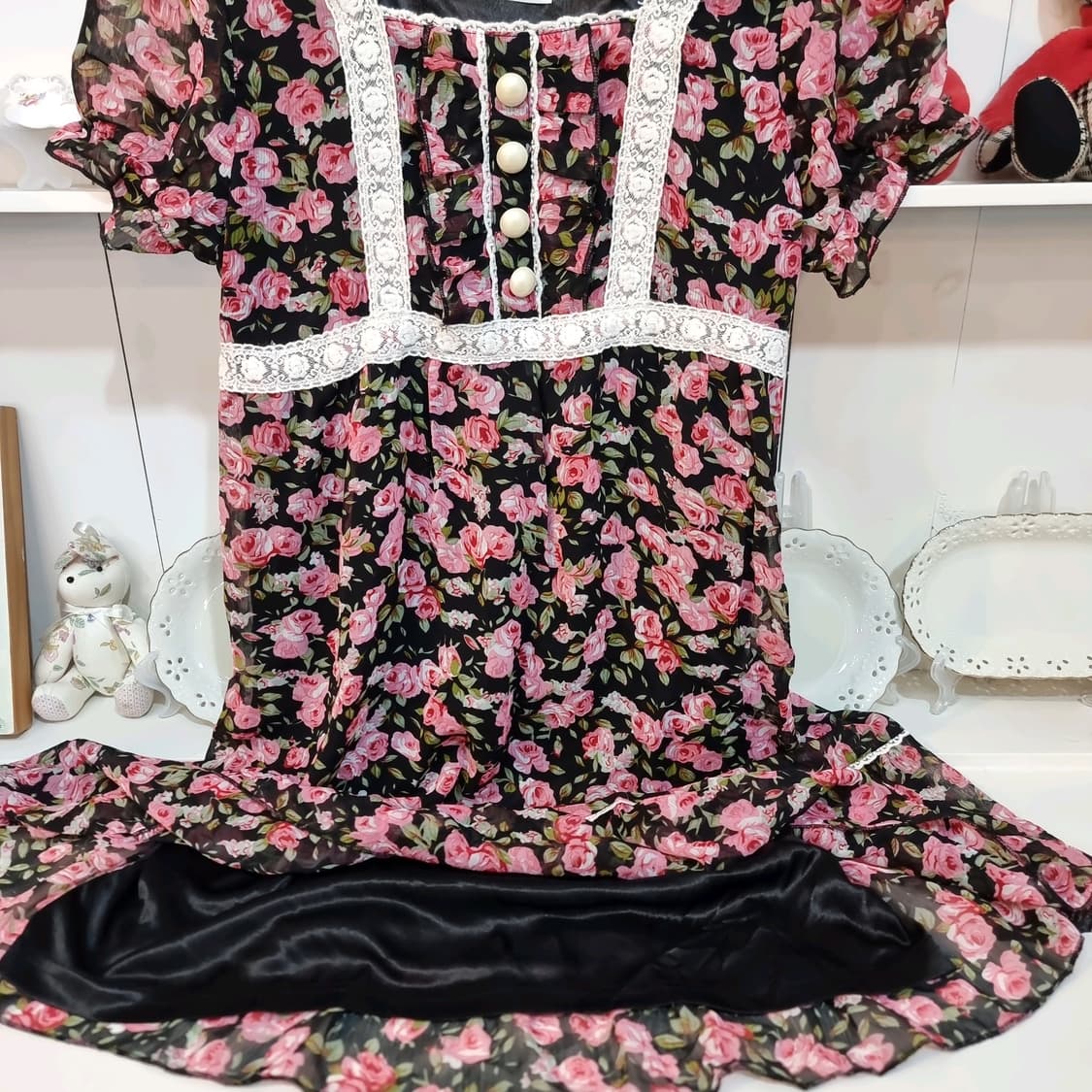 디어리 로즈 패턴 쉬폰 원피스 상품이미지5