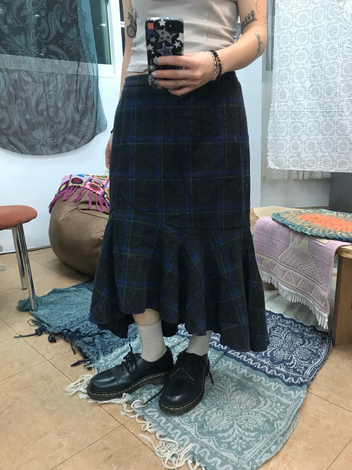 빈티지 여성 체크 모직 프릴스커트  상품이미지1