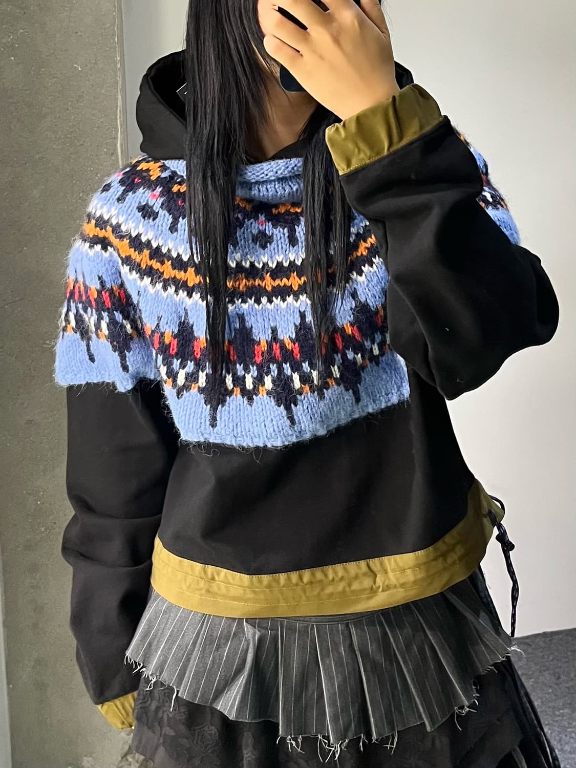 앤더슨벨 노르딕 콤보 크롭 니트 후디 상품이미지2