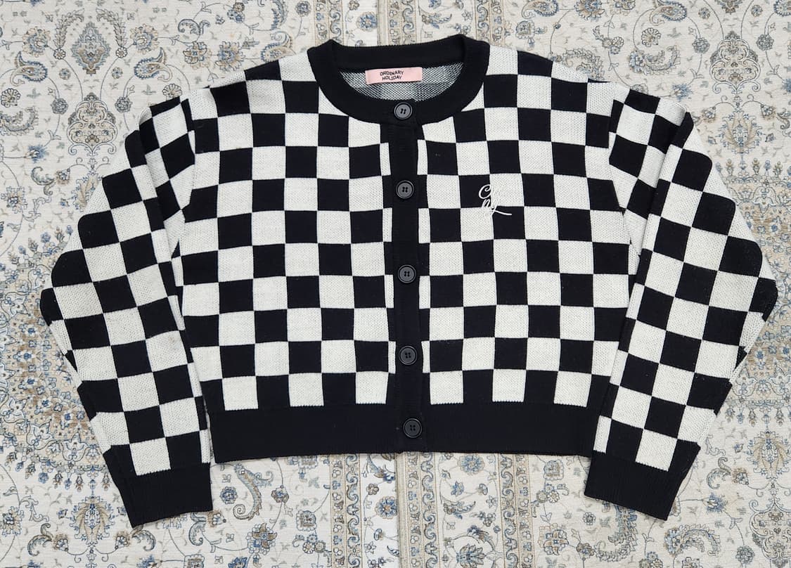 Ordinary Holiday 크롭 체크 패턴 가디건 F 상품이미지1
