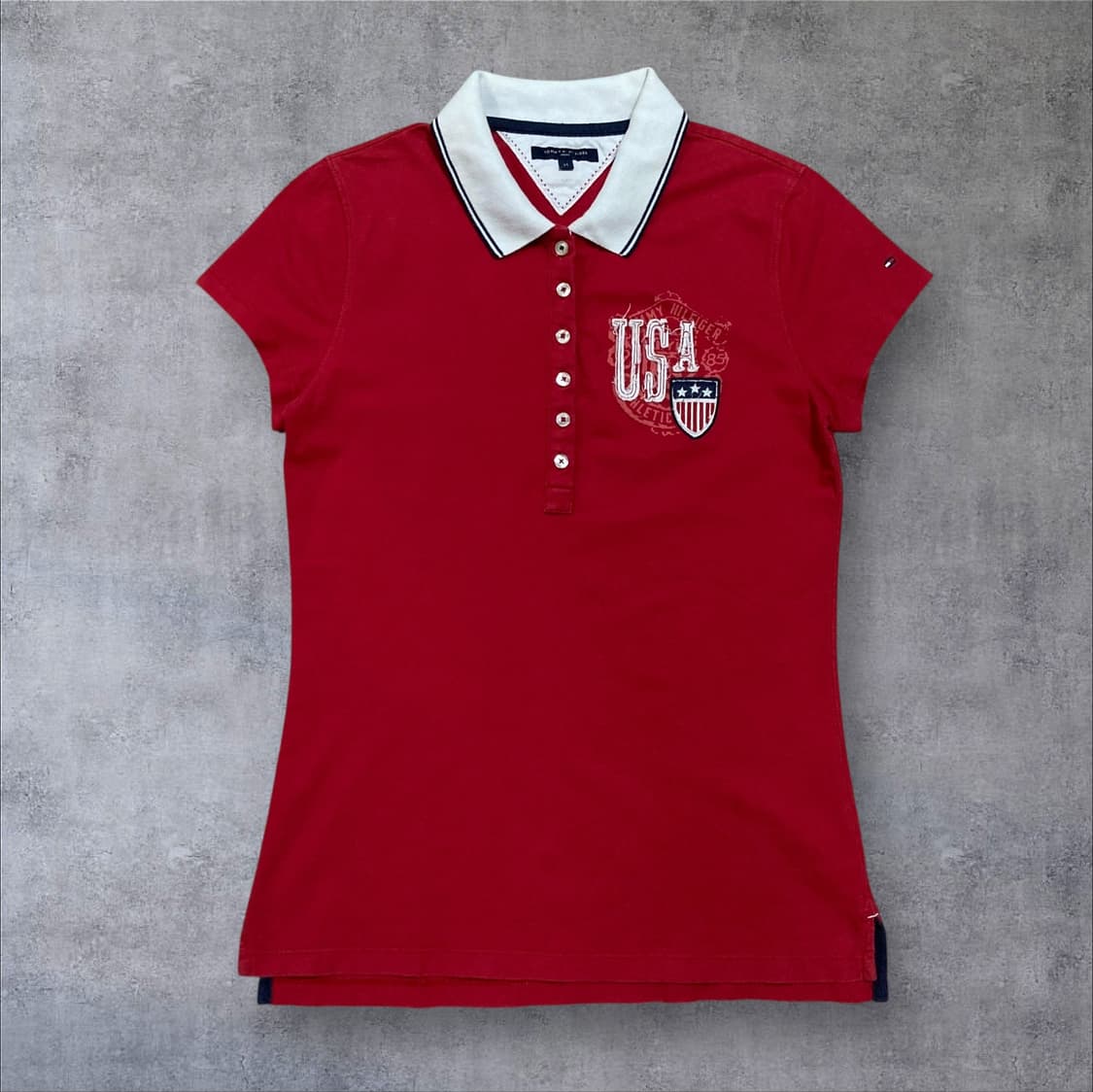 타미힐피거 USA 로고 y2k 레드 카라 반팔티 상품이미지1