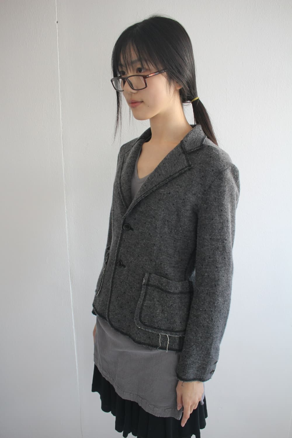 polka dot rough cut wool jacket 상품이미지3