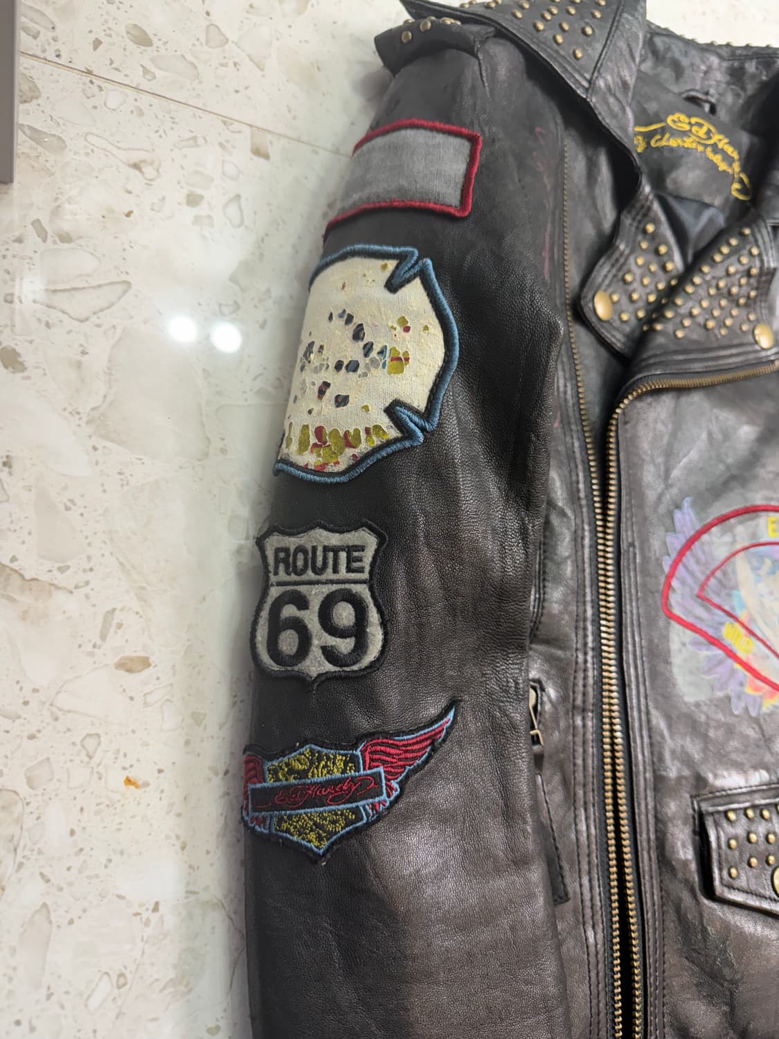 에드하디 Ed Hardy 양가죽 자켓 / 스터드 패치 / 빈티지 상품이미지2