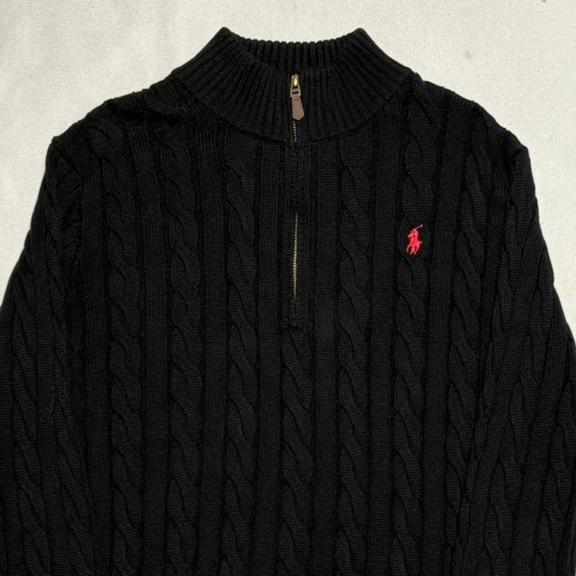 L 폴로랄프로렌 블랙 케이블 반집업 니트 상품이미지1