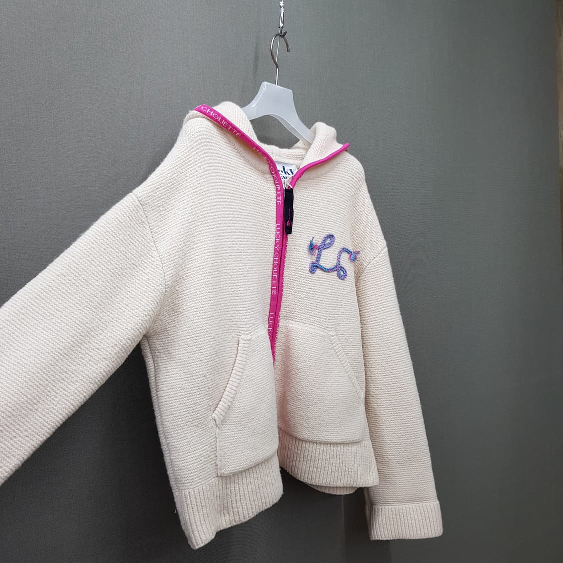 럭키슈에뜨 2020 배색 포인트 후드 니트 집업 F사이즈 상품이미지3