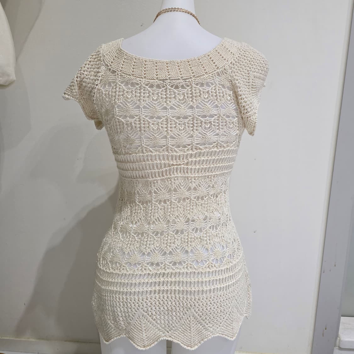 빈티지)스즈코모리걸st 고전 아이보리 크로셰 뜨개 로맨틱글리터니트블라우스 상품이미지6