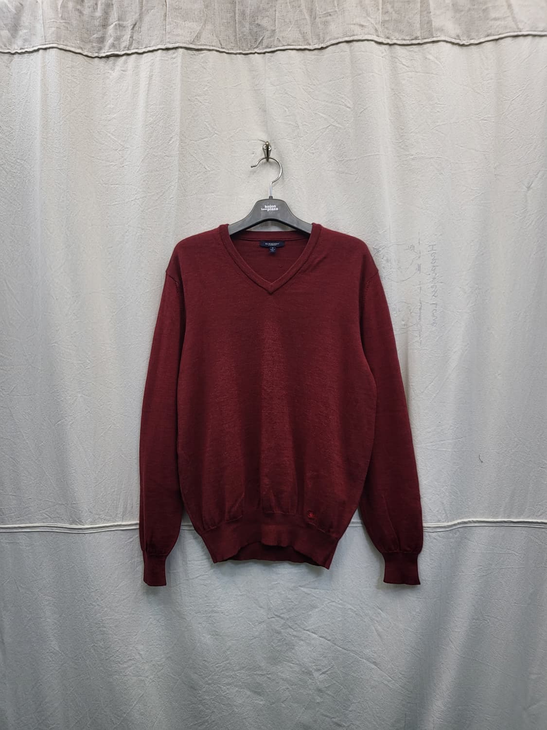 버버리 브이넥 니트 버건디 상품이미지1