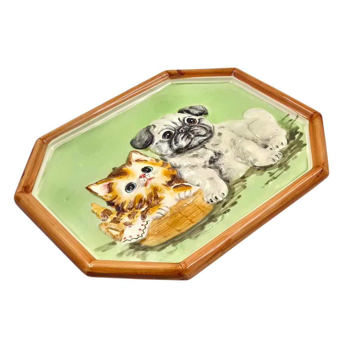 70s 가토 고양이&강아지 포셀린 벽걸이 3D 액자 상품이미지3