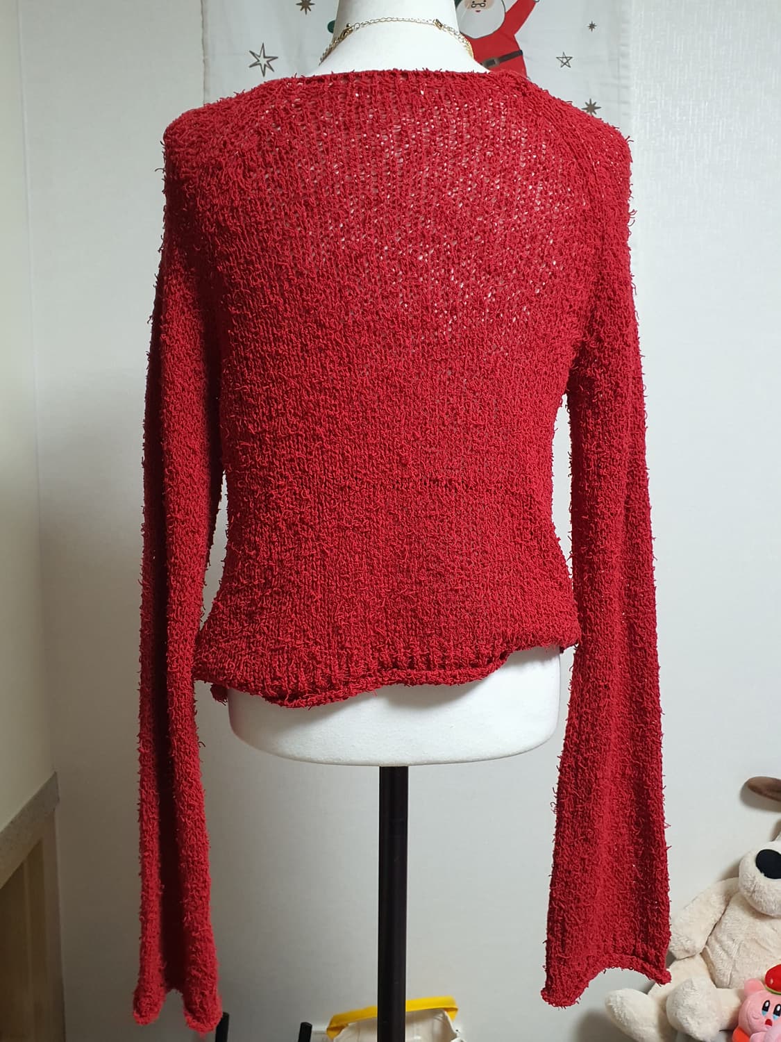 [빈티지] 크리스마스 레드 꽈배기 숏 가디건 니트 상품이미지3