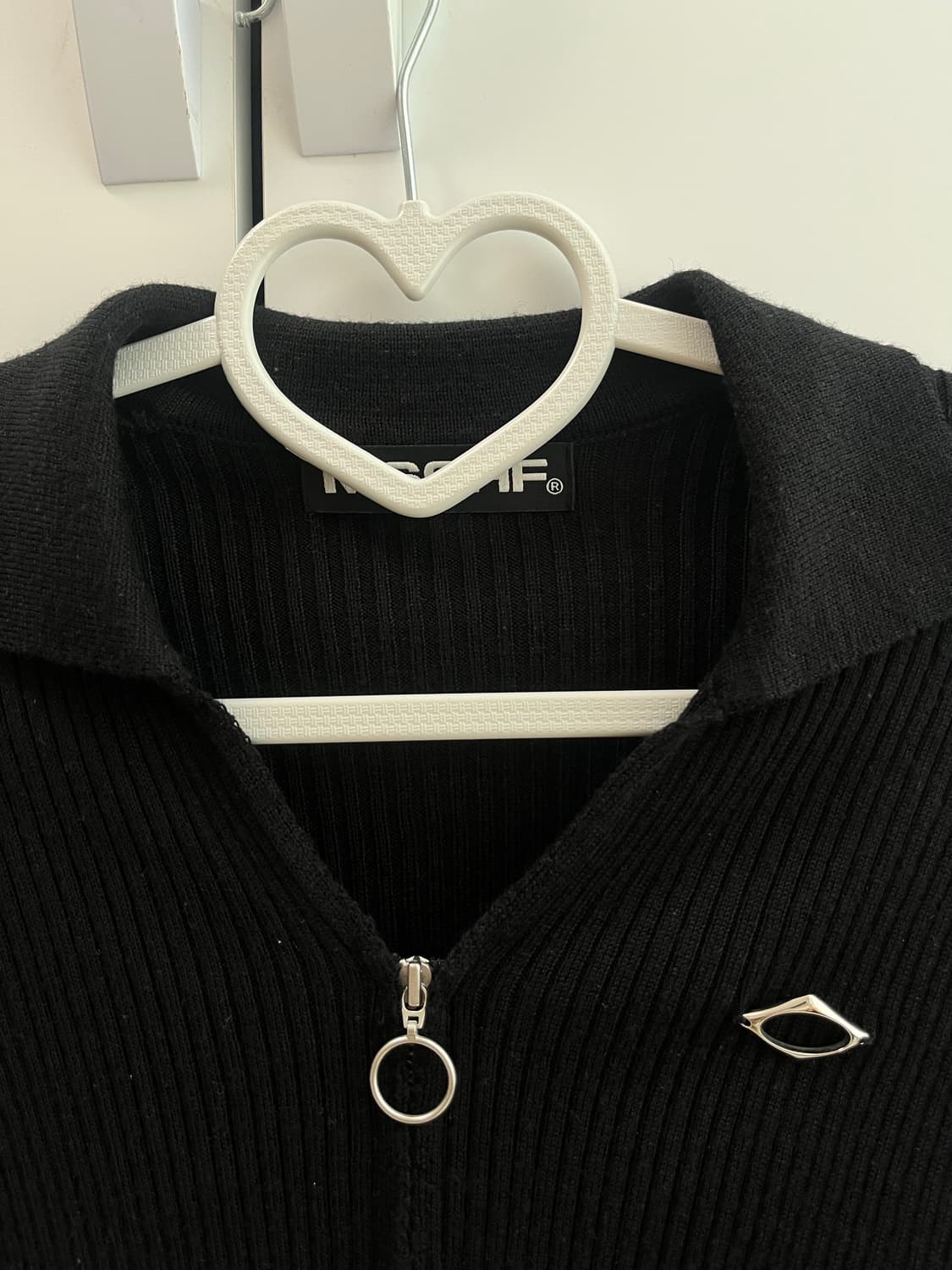 미스치프 니티드 롱 슬리브 셔츠 블랙 M 니트 집업 상품이미지3