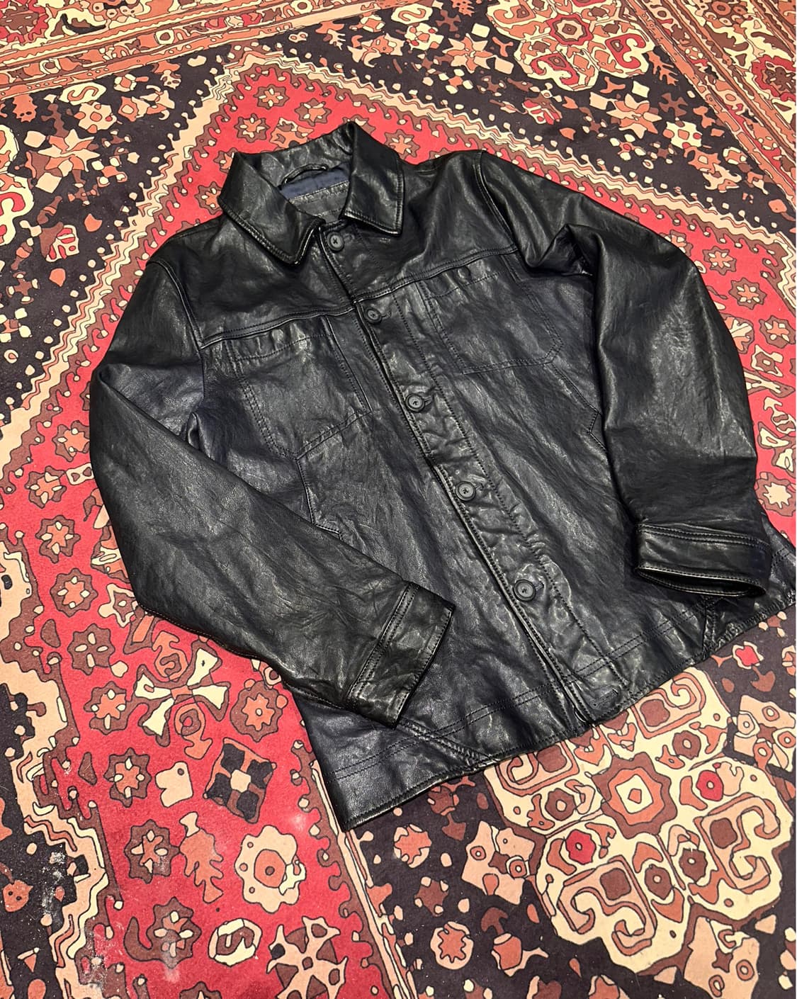 ( M-L ) 가죽셔츠 가죽남방 가죽카코트 아메카지 워크웨어 레더자켓 상품이미지2