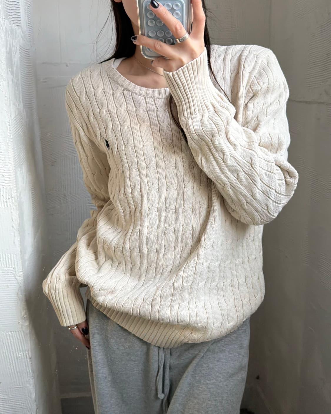Polo 폴로 랄프로렌 신형 보이즈라인 아이보리 컬러 코튼 케이블 니트 상품이미지7