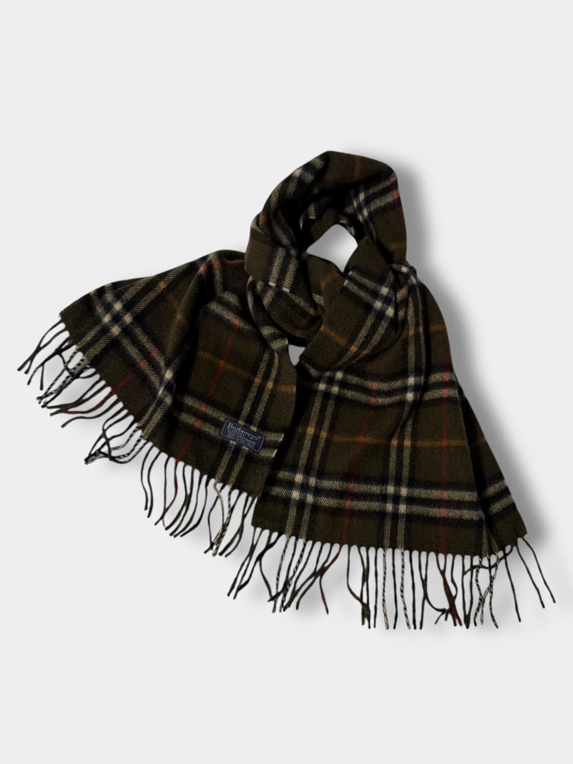 버버리 00‘s 카키 캐시미어 100% 노바체크 패턴 머플러 상품이미지1
