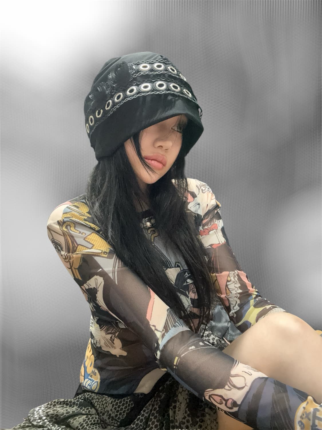 로즈 아일렛 레이스 핸드메이드 롱 비니 상품이미지3