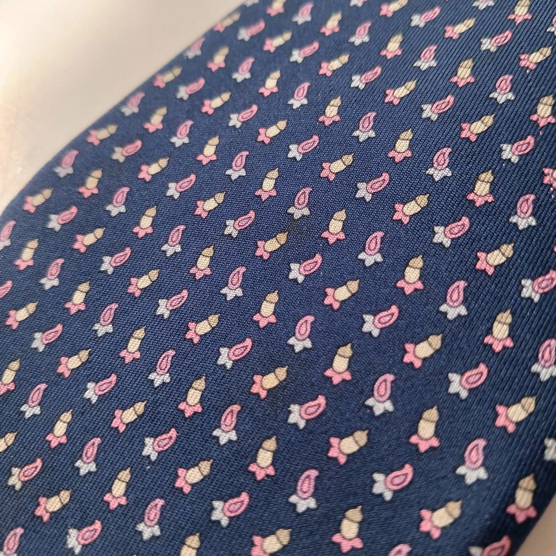 페라가모 실크 네이비 도토리 패턴 넥타이 8.7cm A~B등급 E763 상품이미지8