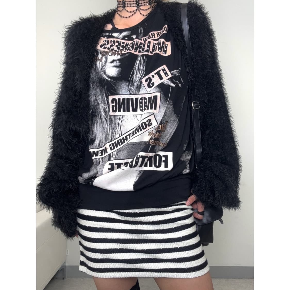 빈티지 블랙 퍼 가디건 갸루 상품이미지2