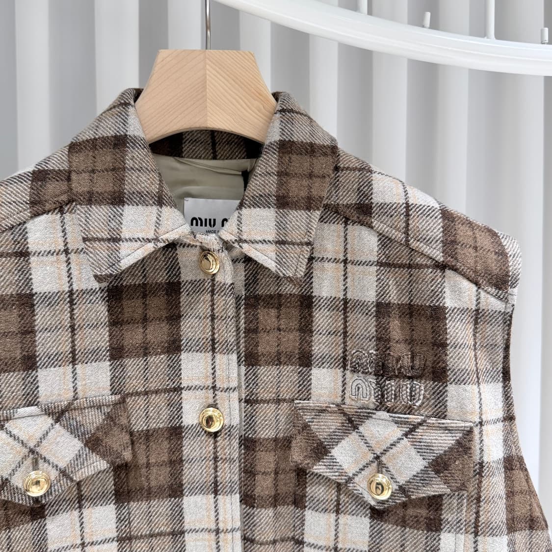 (A+/42) / 미우미우 체크 블루종 베스트 조끼 코코아 브라운 상품이미지4