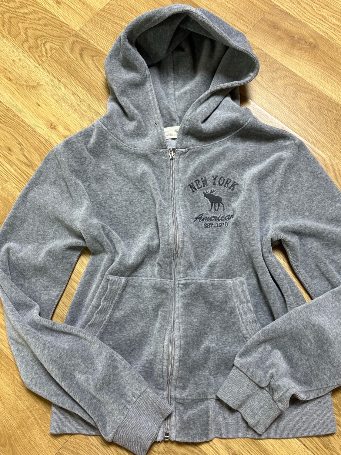 아베크롬비 xs벨벳 후드집업 회색 상품이미지1