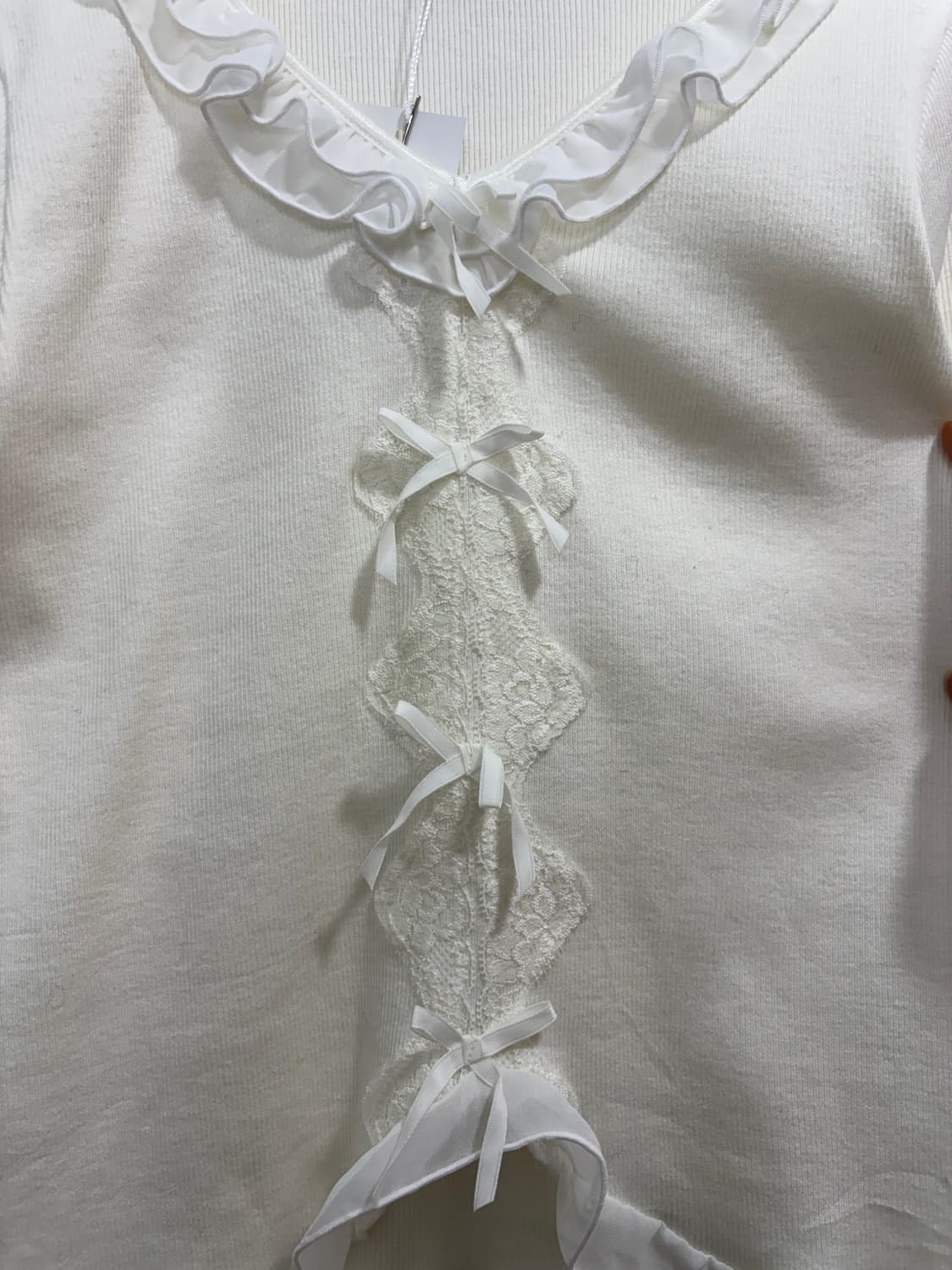 Prima 셔링 리본 레이스 티셔츠 상품이미지7