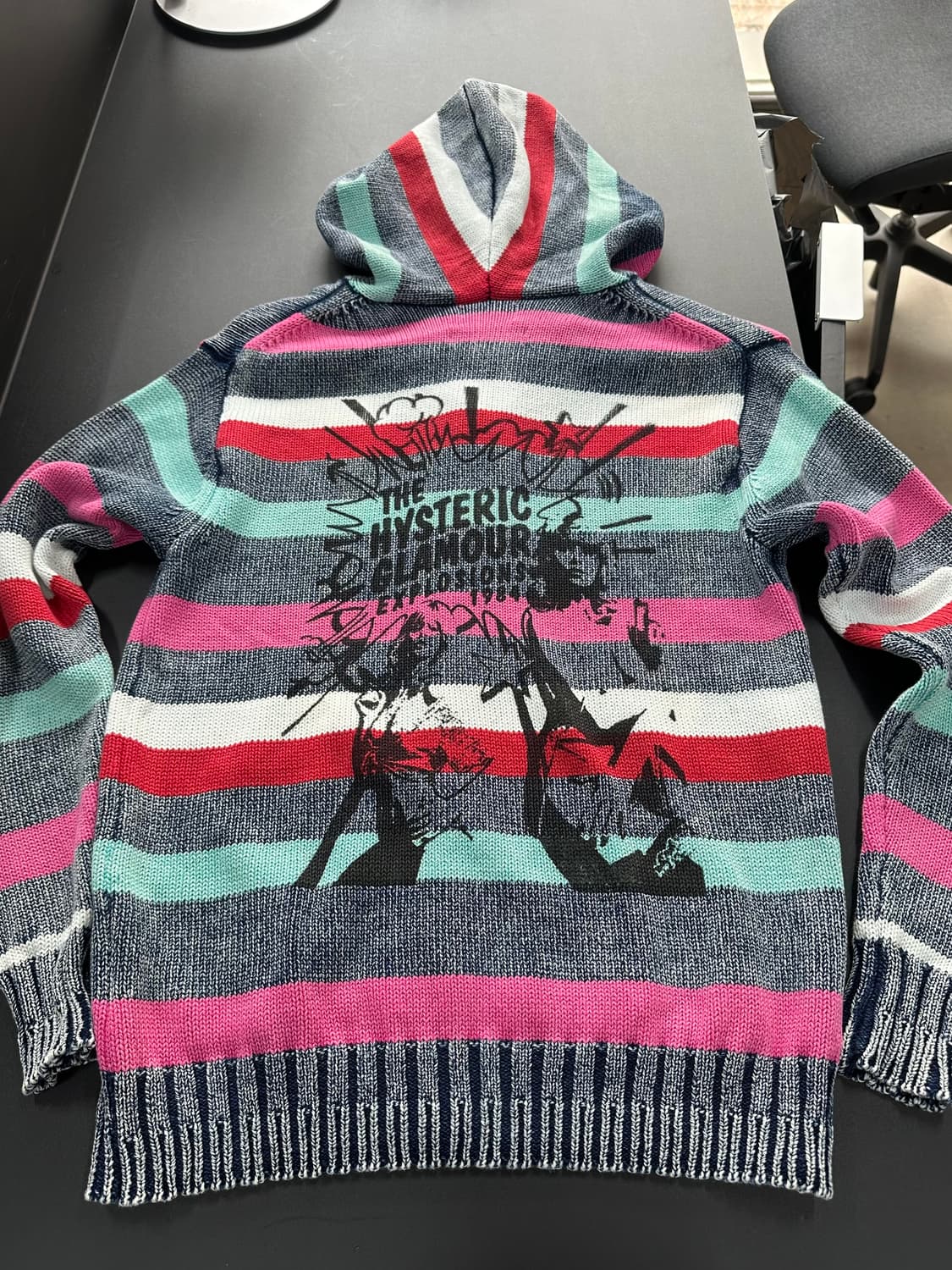 히스테릭글래머 피그먼트워시드 스트라이프 카툰 니트 후드집업 상품이미지5