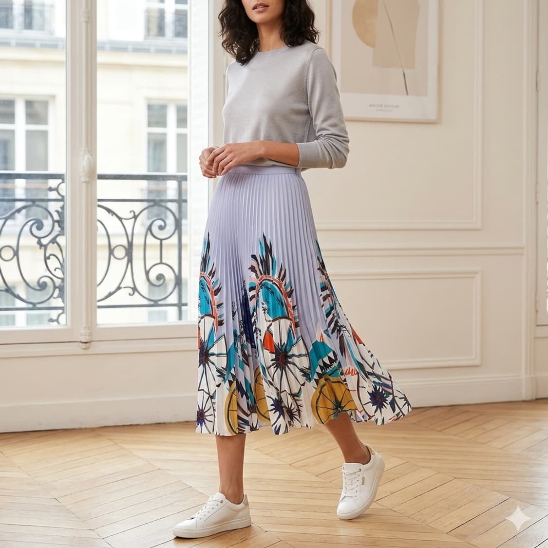 쉬즈미스 블루 기하학 패턴 플리츠 롱 스커트 55 상품이미지1