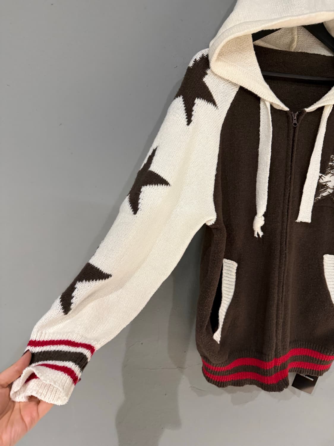 star pattern point knit hood zip-up 상품이미지8