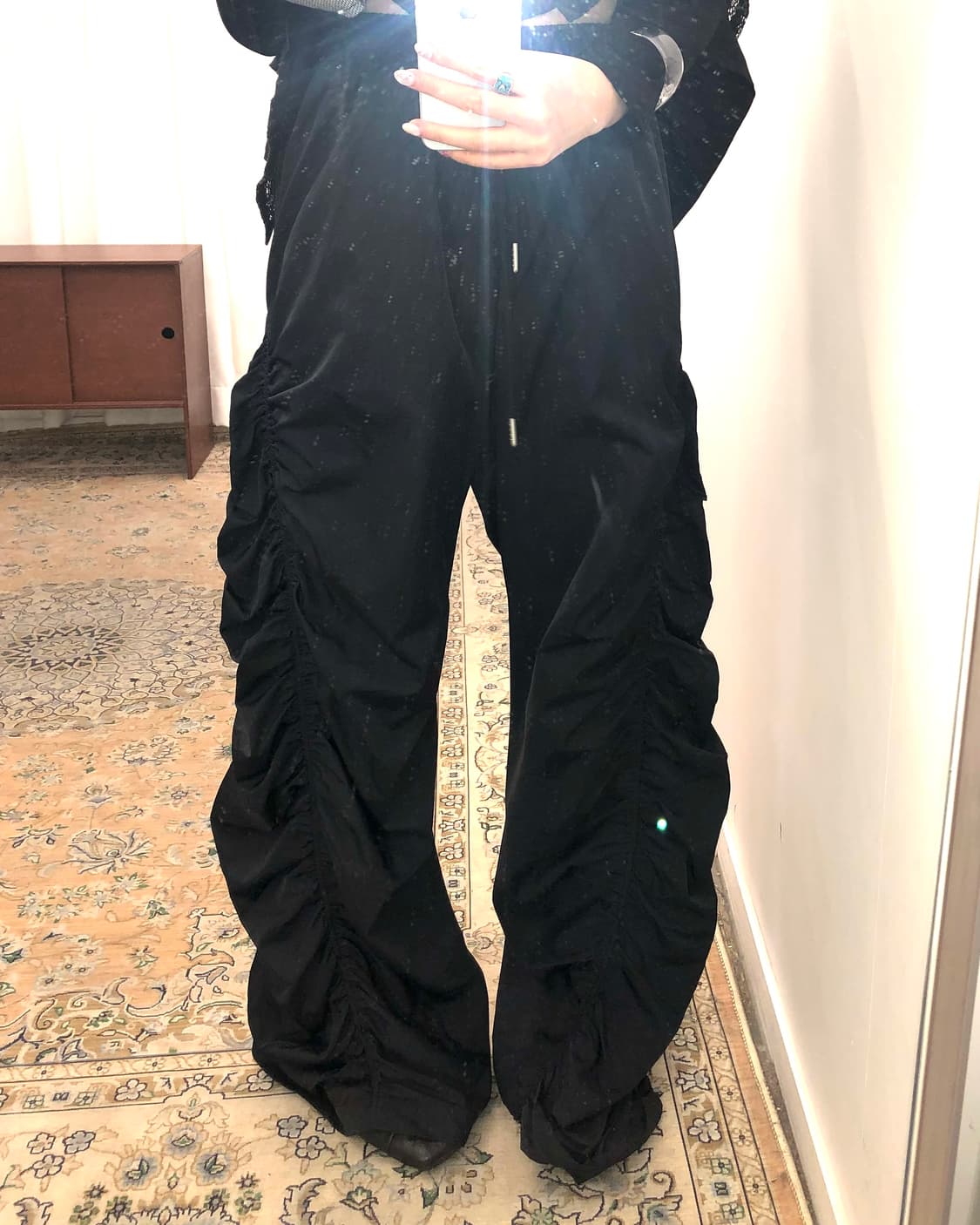 블랙 셔링 밴딩 팬츠 상품이미지1