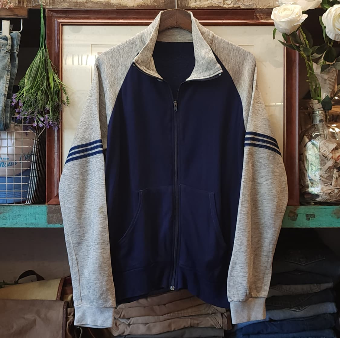 70s 빈티지 트레이닝 집업 자켓 블루 그레이 m 상품이미지2