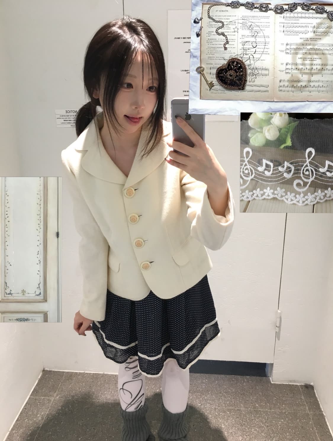 빈티지 아이보리 도트 코디세트  상품이미지1