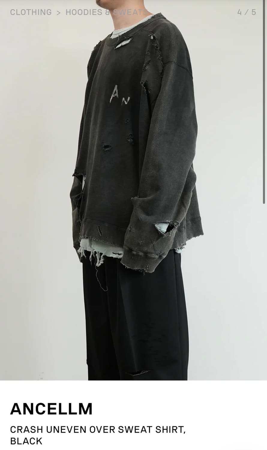 ANCELLM 안셀름 CRASH UNEVEN 오버 스웻셔츠 (2) 상품이미지1