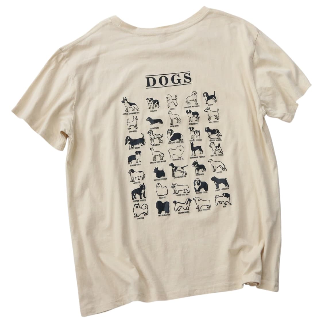 빈티지 DOGS 도그스 일러스트 그래픽 아이보리 반팔 티셔츠 (XXL) 상품이미지1