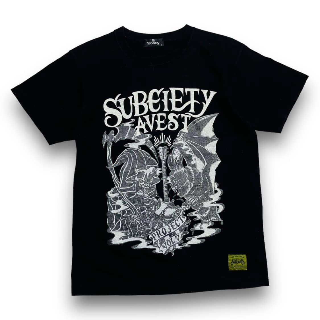 펑크 Subciety 스컬 배트 타투 다크 반팔 티셔츠 상품이미지2