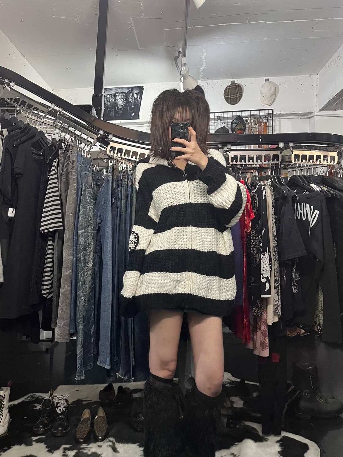 펑크 패치 스트라이프 후드집업 상품이미지2