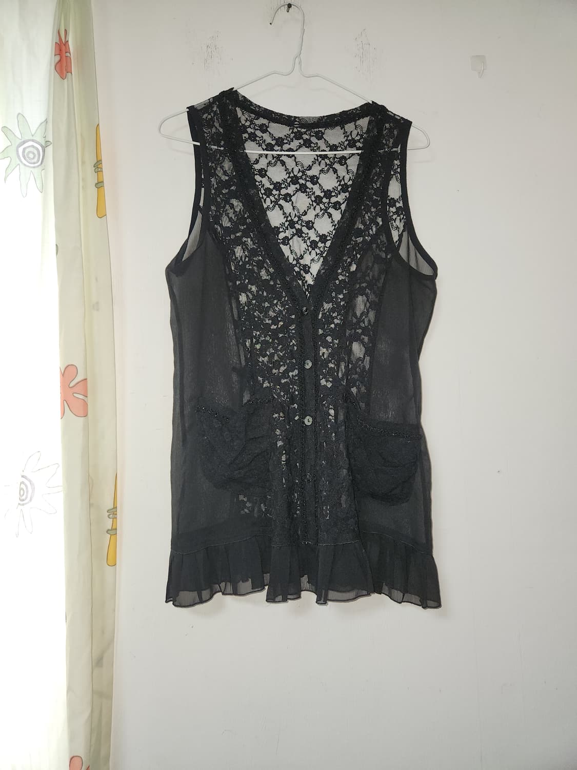 레이스 시스루 블랙 망사 조끼F(~77) 상품이미지1