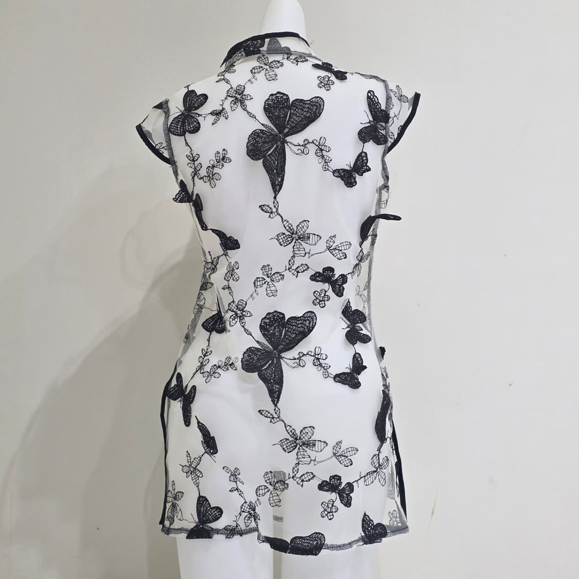 빈티지)블랙시스루 나비자수 오네갸루 오리엔탈 레이어드 차이나중국풍원피스 상품이미지4