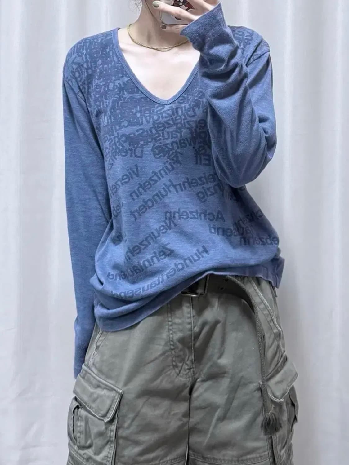 빈티지 레터링 롱슬리브 긴팔 티셔츠 블루 m 상품이미지1
