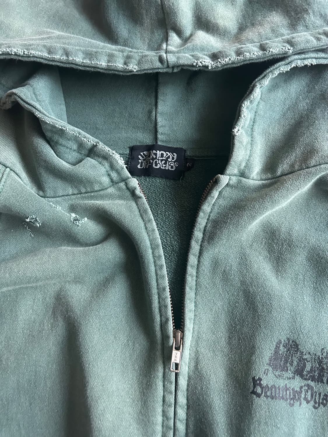 선데이오프클럽 뷰티 집업 후드 워시드 그린 상품이미지3