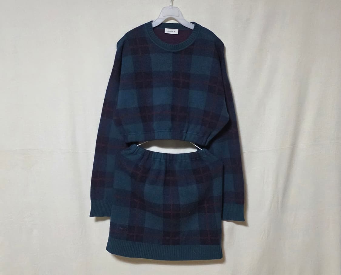 [정품/울100%] 라코스테 체크 크롭 니트 & 미니스커트 셋업 (S) 상품이미지2