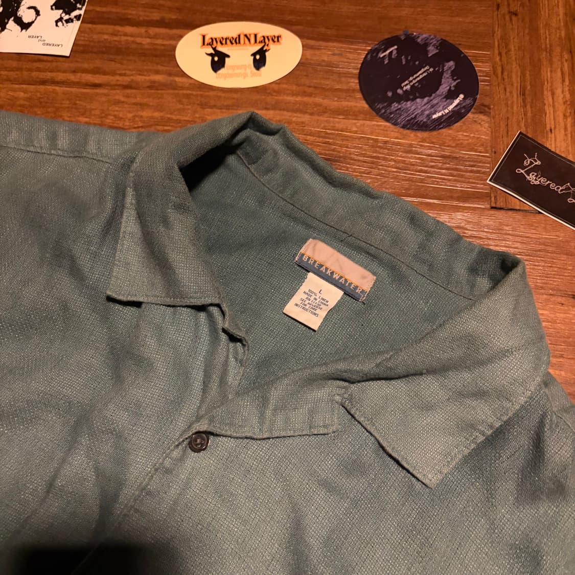 JAPANESE VINTAGE BLUE GREEN LINEN SHIRT 상품이미지3