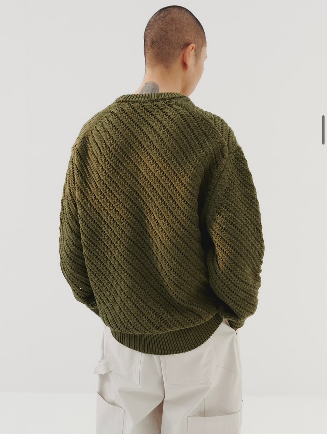 르마드 오블리크 시스루 라운드 니트 스웨터 그린 3 사이즈 L 상품이미지3