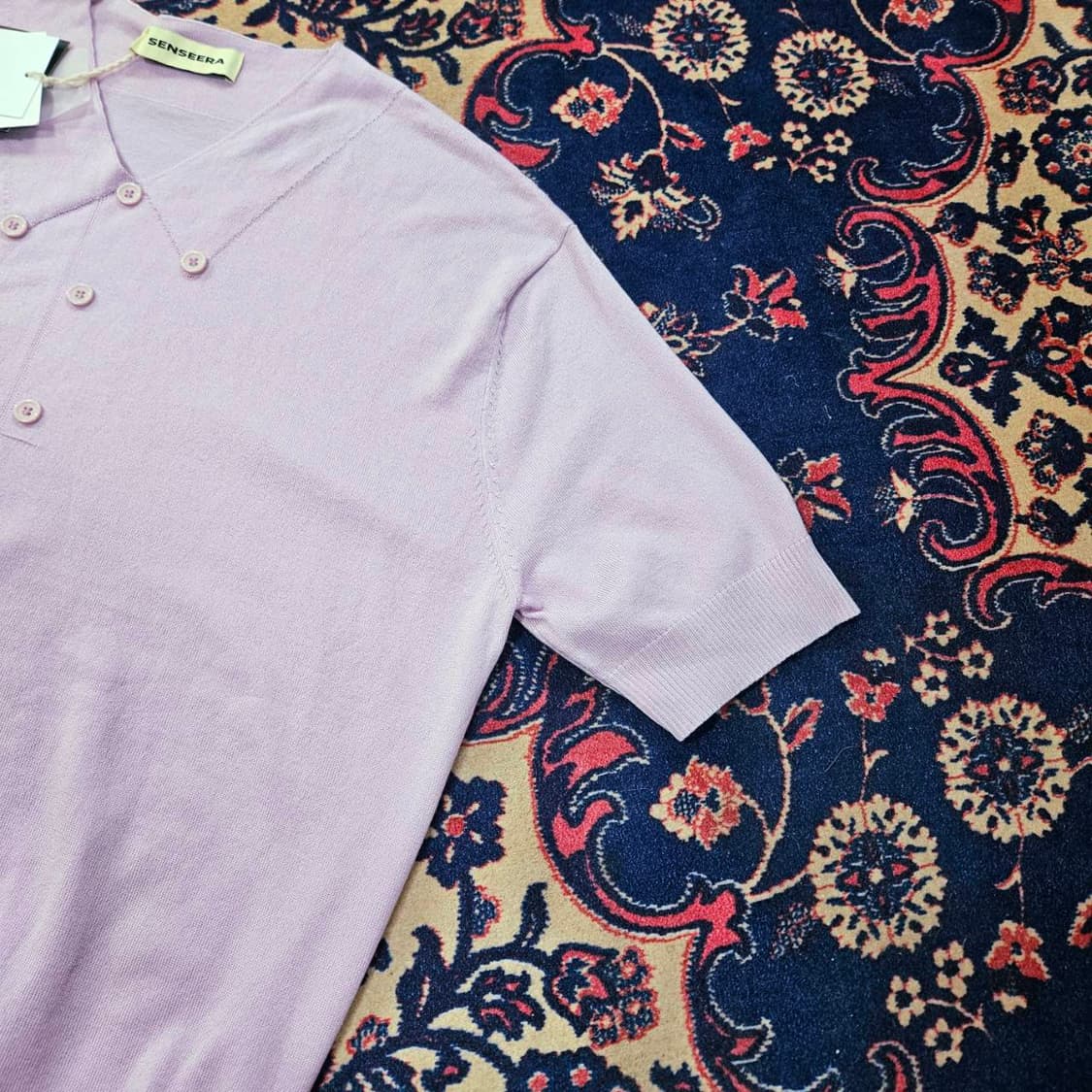 (새상품)Senseera Tencel 카라 스티치 퍼플 반팔 니트 상품이미지3